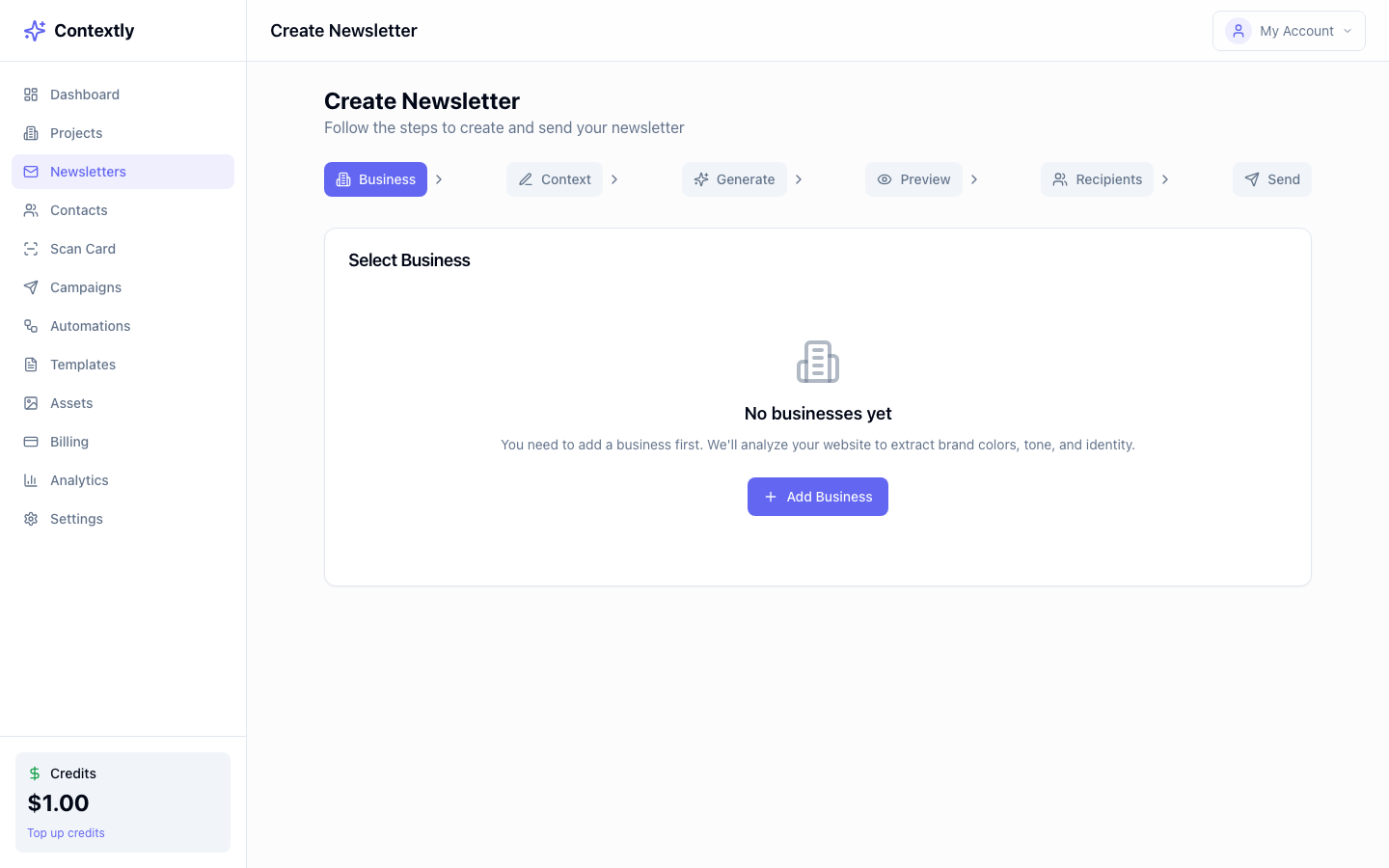 Newsletter Builder - Step-by-step wizard